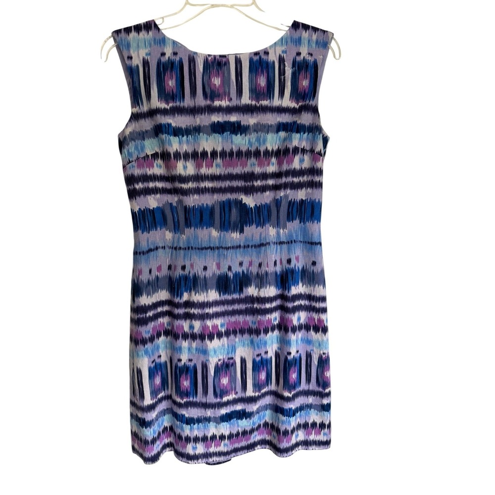 Tahari Arthur S. Levine Womens 4P Purple Blue Ikat Linen Blend Sheath Dress
